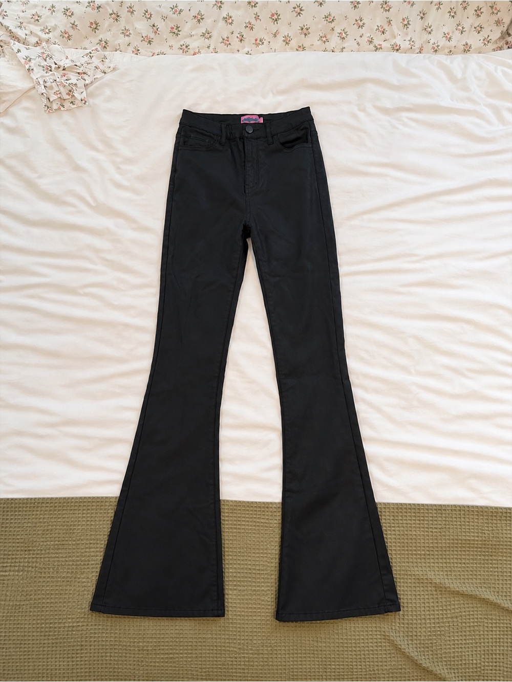 Edikted black faux leather flare pants size M